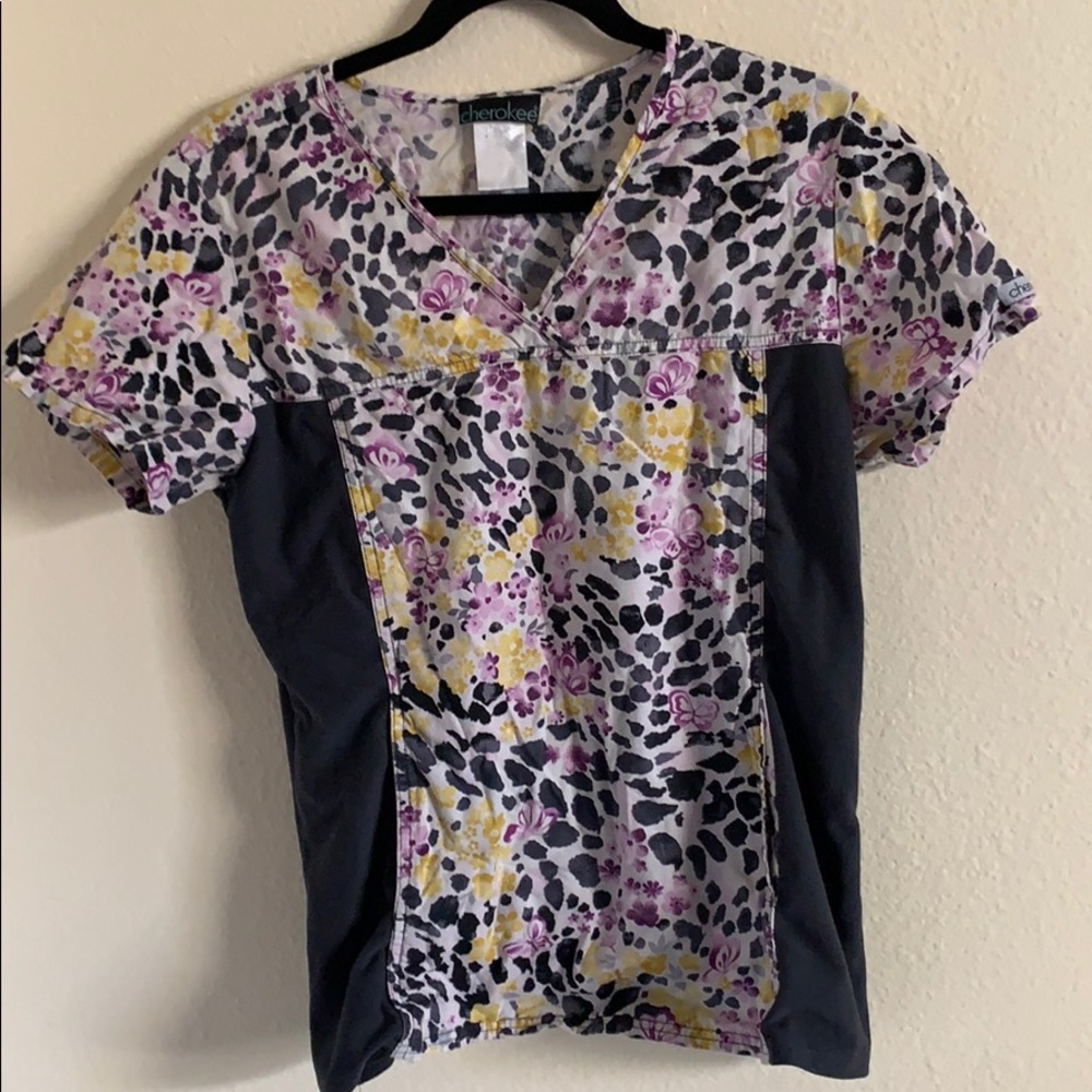 Cherokee Purple, Yellow,and Gray Scrub Top